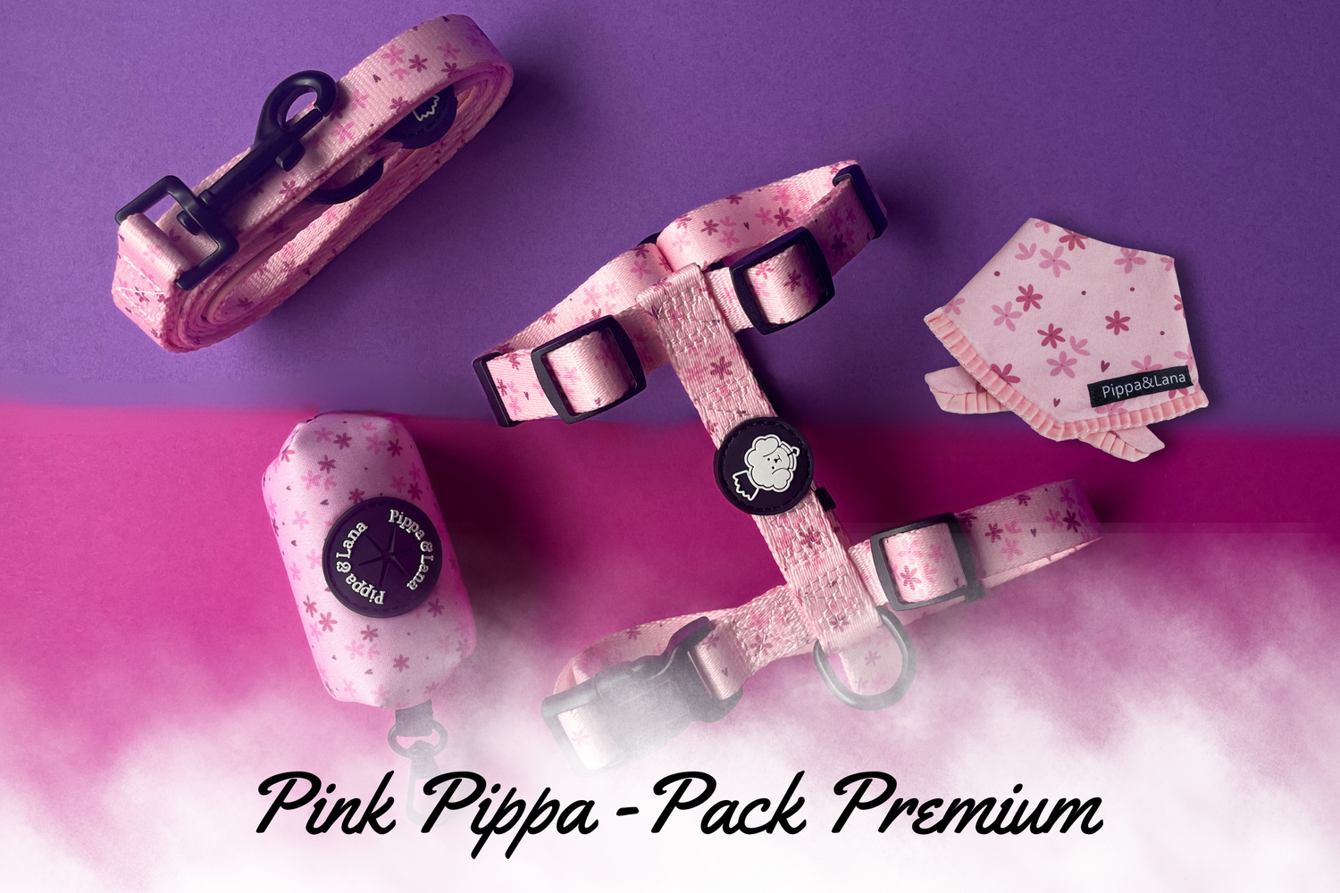 Pink Pippa - Arnés + Correa + Porta Bolsas + Bandana